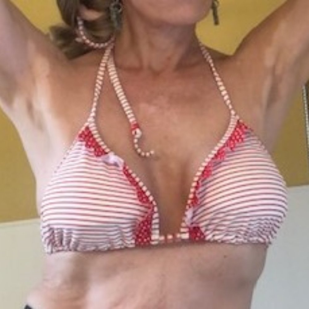 Mariemeili Red n White Striped string bikini top